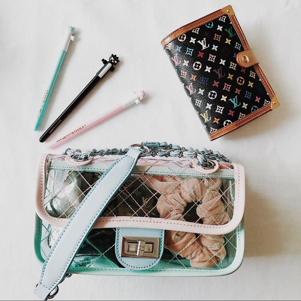 Clear, transparent, plastic PVC crossbody bag